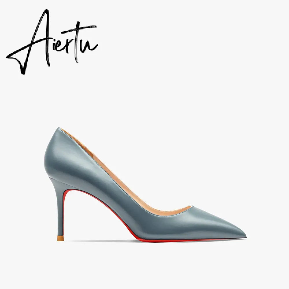 Aiertu Women's Red Shiny Bottom High Heels Brand High Heels  12 cm Sexy Matte Party Pointed Wedding Shoes Shallow Mouth Single Shoesiertu Aiertu