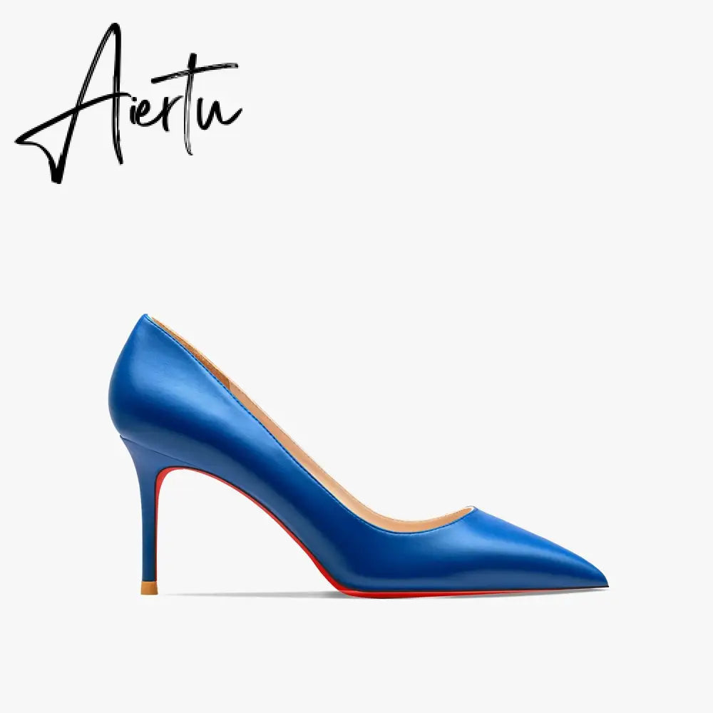 Aiertu Women's Red Shiny Bottom High Heels Brand High Heels  12 cm Sexy Matte Party Pointed Wedding Shoes Shallow Mouth Single Shoesiertu Aiertu