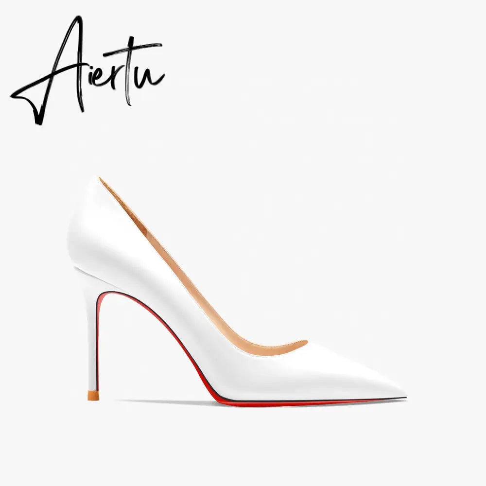 Aiertu Women's Red Shiny Bottom High Heels Brand High Heels  12 cm Sexy Matte Party Pointed Wedding Shoes Shallow Mouth Single Shoesiertu Aiertu