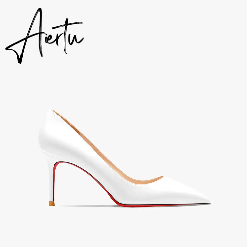 Aiertu Women's Red Shiny Bottom High Heels Brand High Heels  12 cm Sexy Matte Party Pointed Wedding Shoes Shallow Mouth Single Shoesiertu Aiertu