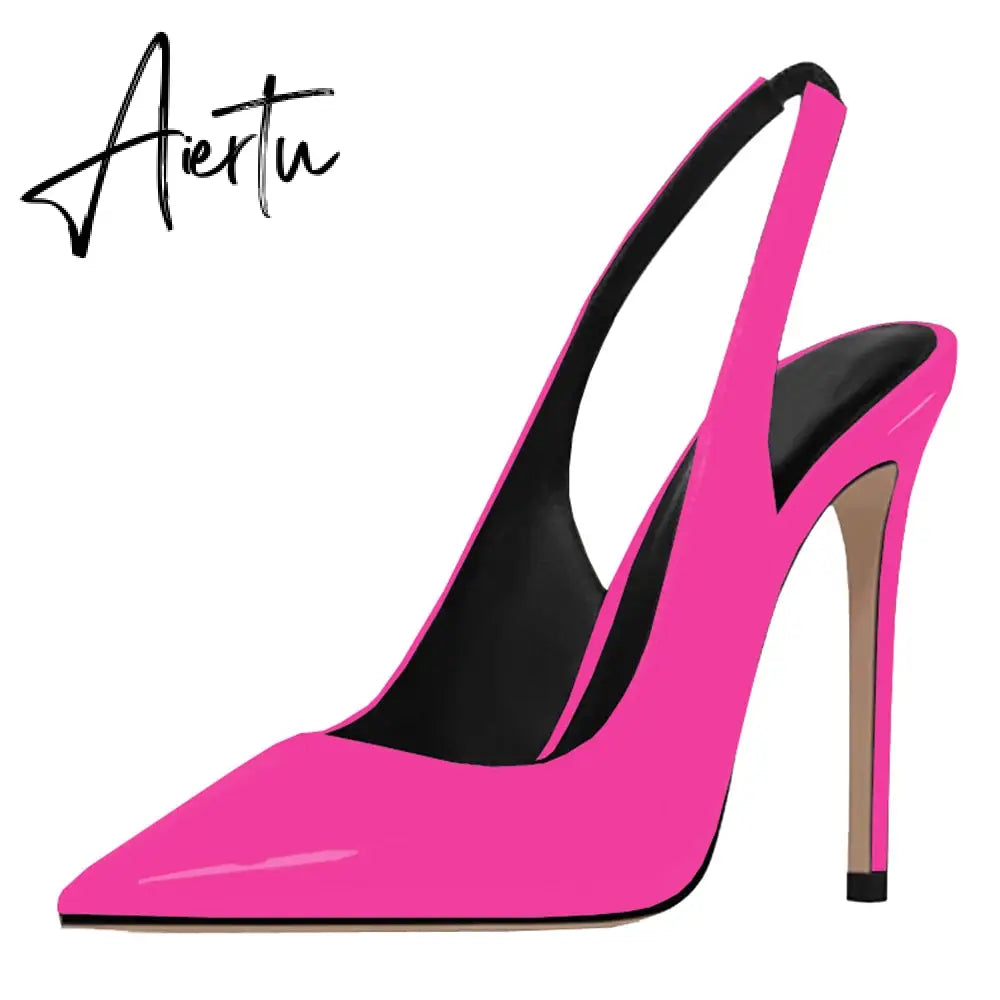 Aiertu  Women's Sexy Slip on Slingback Pumps Pointed Toe Pumps 12cm Evening Party Dress Shoes High Heel Stiletto Pumps US 5-15 Aiertu