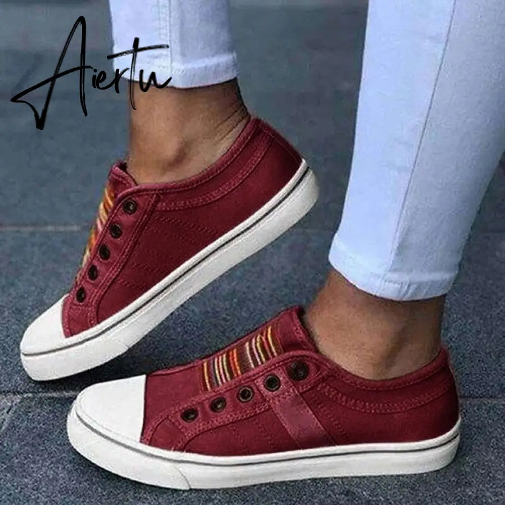 Aiertu Women's Sneakers Slip on Hollow Out Woman Flats Ladies Loafers Casual Female Vulcanized Shoes Sewing Fashion Women Shoes Aiertu