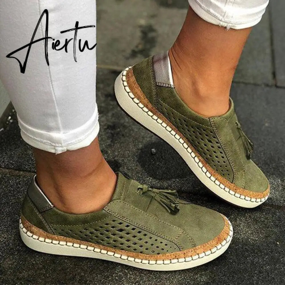 Aiertu Women's Sneakers Slip on Hollow Out Woman Flats Ladies Loafers Casual Female Vulcanized Shoes Sewing Fashion Women Shoes Aiertu