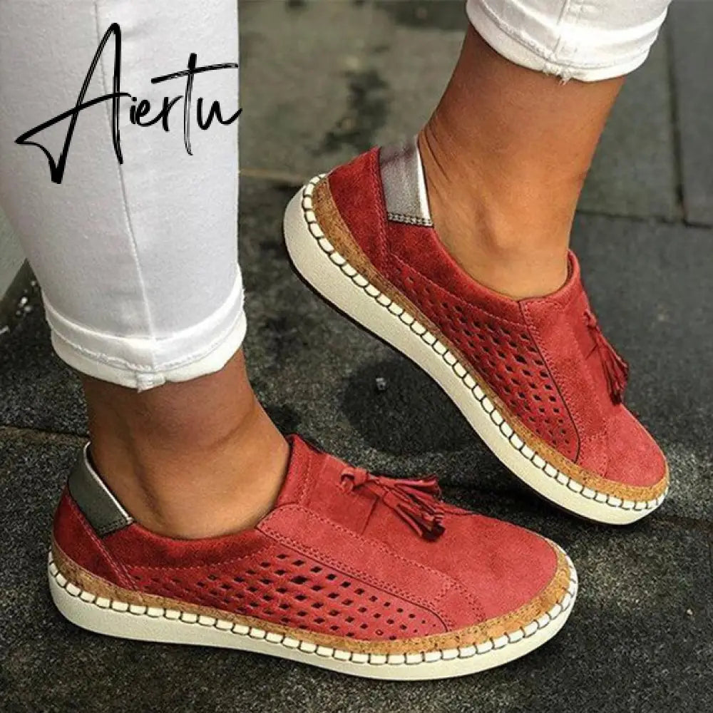 Aiertu Women's Sneakers Slip on Hollow Out Woman Flats Ladies Loafers Casual Female Vulcanized Shoes Sewing Fashion Women Shoes Aiertu