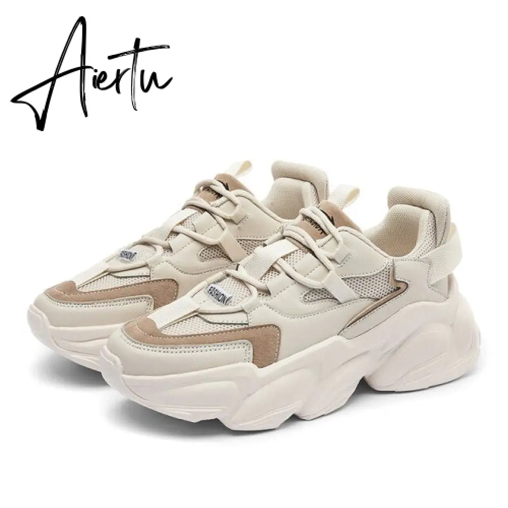 Aiertu Women's Vulcanize Shoes Platform Chunky Sneakers,off white Brown Sports Shoes,Comfort Casual High Sneaker Women Vulcanize Sneake Aiertu