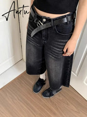 Aiertu Y2k Aesthetic Summer Casual Denim Shorts Women Vintage Seven Points Trousers Jeans 2024 Harajuku High Waist Wide Leg Pants Aiertu