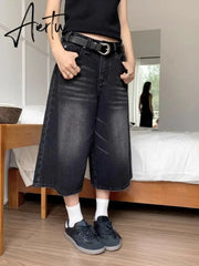 Aiertu Y2k Aesthetic Summer Casual Denim Shorts Women Vintage Seven Points Trousers Jeans 2024 Harajuku High Waist Wide Leg Pants Aiertu