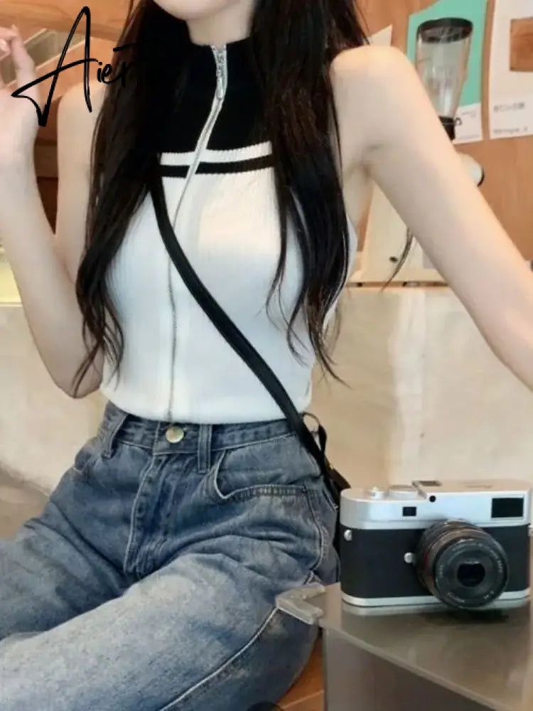 Aiertu Y2k Aesthetics Contrast Tank Tops E-girls Sleeveless Crop  Kawaii Cute 2024 Summer Fairycore Slim Vest Harajuku Streetwear Aiertu