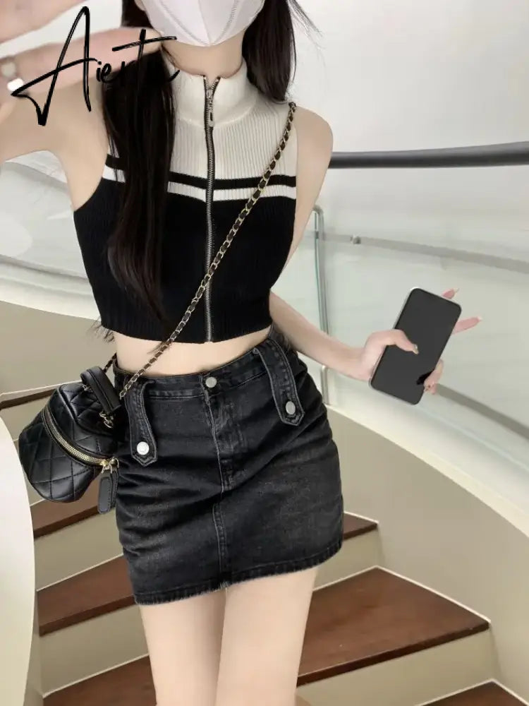 Aiertu Y2k Aesthetics Contrast Tank Tops E-girls Sleeveless Crop  Kawaii Cute 2024 Summer Fairycore Slim Vest Harajuku Streetwear Aiertu
