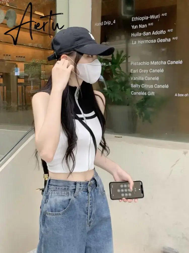 Aiertu Y2k Aesthetics Contrast Tank Tops E-girls Sleeveless Crop  Kawaii Cute 2024 Summer Fairycore Slim Vest Harajuku Streetwear Aiertu