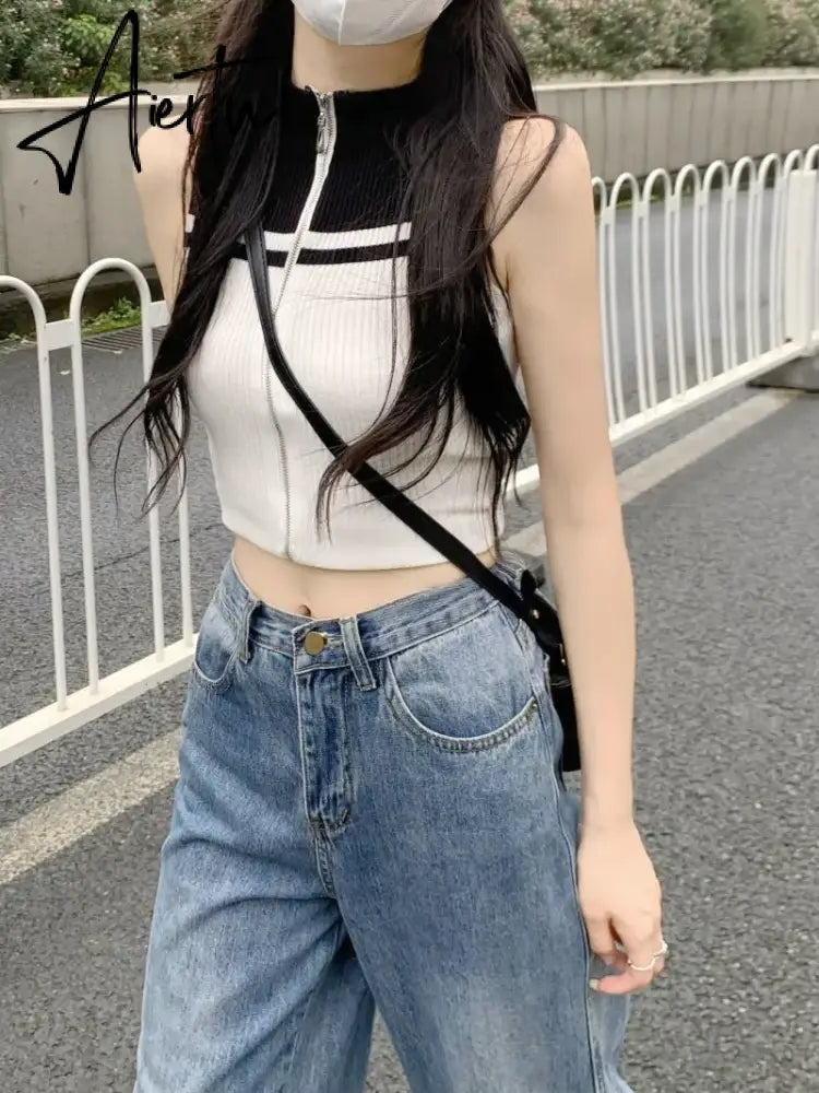 Aiertu Y2k Aesthetics Contrast Tank Tops E-girls Sleeveless Crop  Kawaii Cute 2024 Summer Fairycore Slim Vest Harajuku Streetwear Aiertu