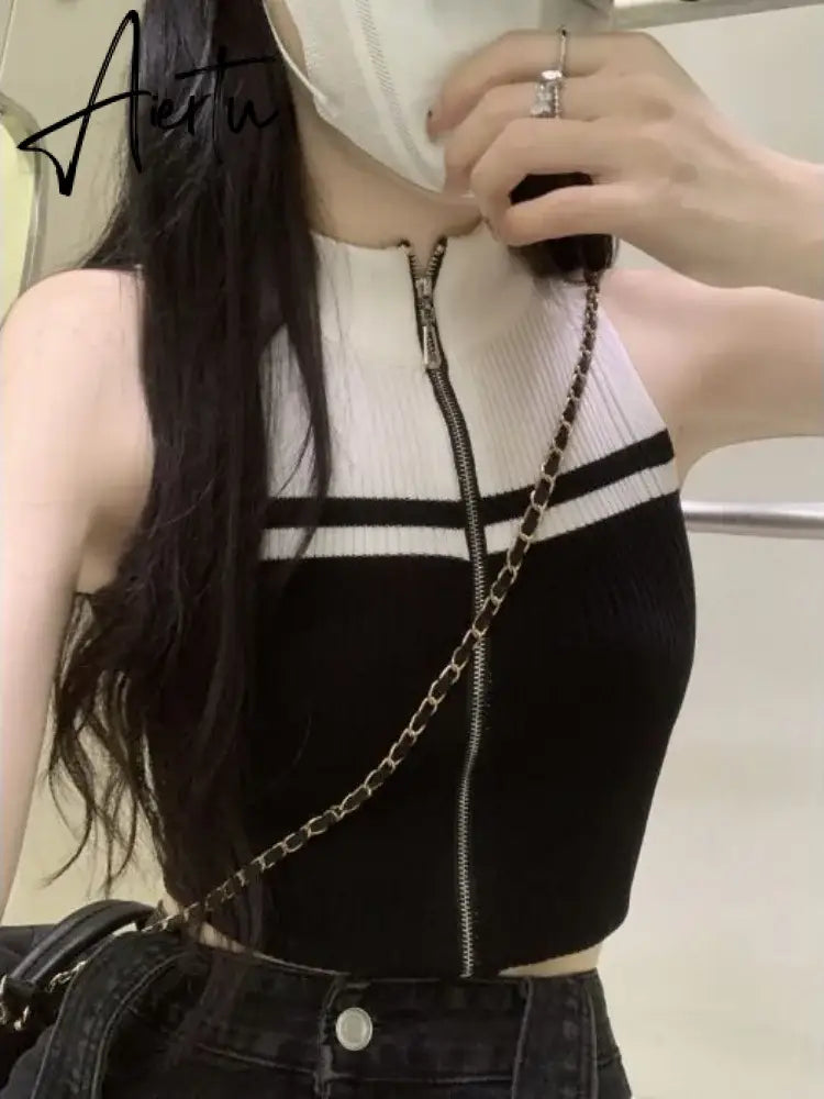 Aiertu Y2k Aesthetics Contrast Tank Tops E-girls Sleeveless Crop  Kawaii Cute 2024 Summer Fairycore Slim Vest Harajuku Streetwear Aiertu