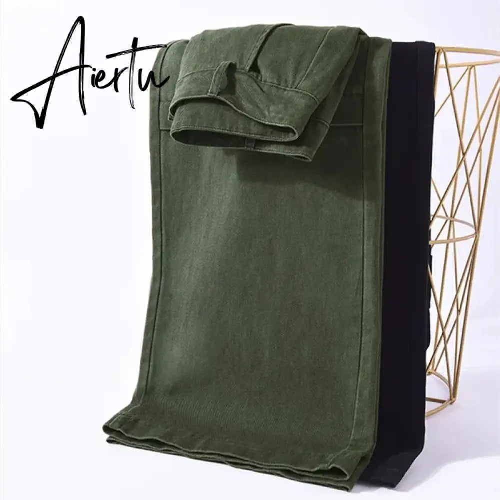 Aiertu Y2K Cargo Jeans Denim Pants Women Green Wide Leg Cargo Trousers Female Korean Streerwear Hip Hop Pockets Casual Retro Aiertu
