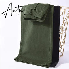 Aiertu Y2K Cargo Jeans Denim Pants Women Green Wide Leg Cargo Trousers Female Korean Streerwear Hip Hop Pockets Casual Retro Aiertu