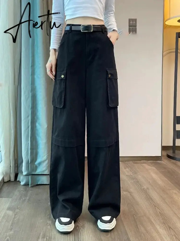 Aiertu Y2K Cargo Jeans Denim Pants Women Green Wide Leg Cargo Trousers Female Korean Streerwear Hip Hop Pockets Casual Retro Aiertu