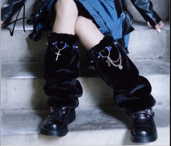 Aiertu  Y2K Girl Harajuku Punk Golita Lolita leg warmers spice Women Winter Streetwear furry studed chain cross Leg warmer leg warmers Aiertu