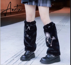 Aiertu  Y2K Girl Harajuku Punk Golita Lolita leg warmers spice Women Winter Streetwear furry studed chain cross Leg warmer leg warmers Aiertu