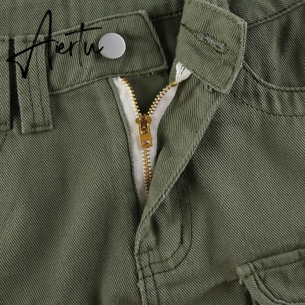 Aiertu  Y2K Grey Green Jeans Skirts Pockets Bandage Low Waisted Denim Mini Skirts Retro Zip Cute Pencil Skirts Women Korean Aiertu