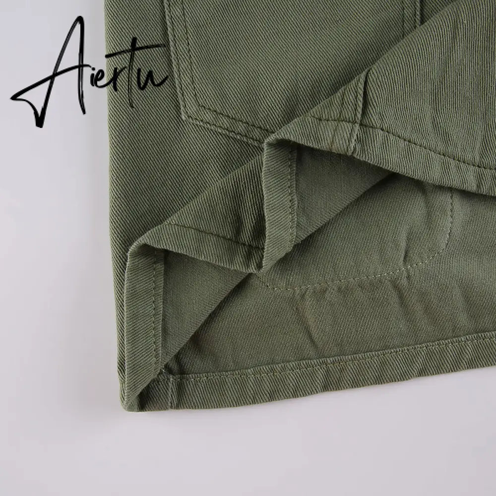 Aiertu  Y2K Grey Green Jeans Skirts Pockets Bandage Low Waisted Denim Mini Skirts Retro Zip Cute Pencil Skirts Women Korean Aiertu