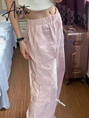 Aiertu Y2k Pink Baggy Cargo Pants High Shot Woman's Oversized Korean Style Kpop Trousers Vintage Harajuku Streetwear Summer Aiertu