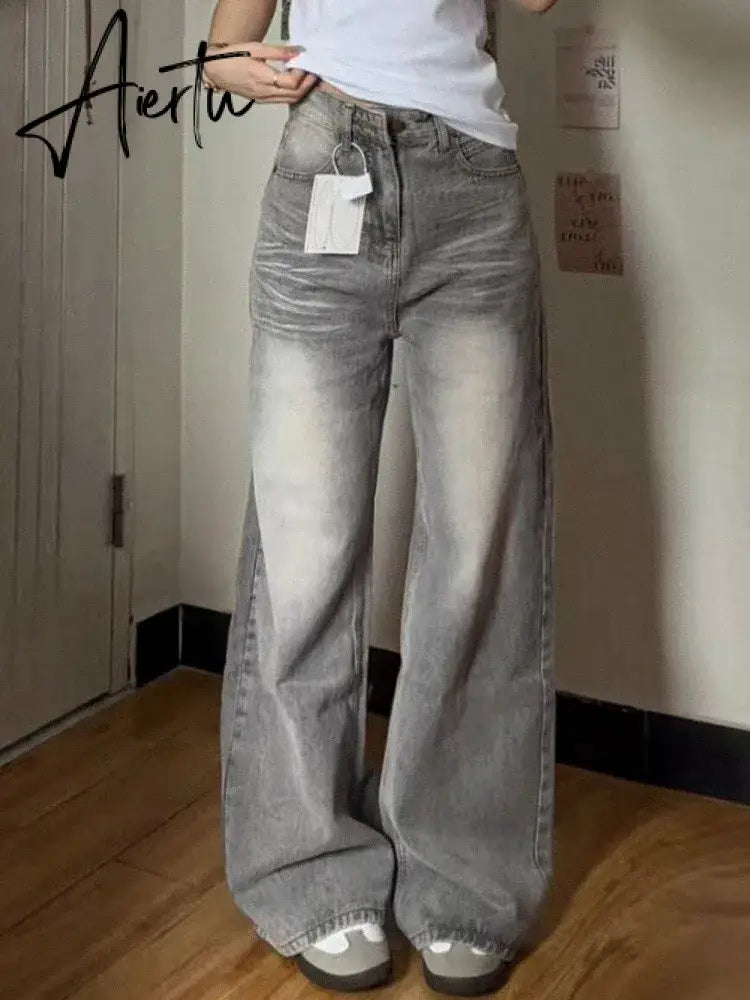 Aiertu Y2k Vintage Baggy Jeans Woman's Korean Fashion Denim Pants Harajuku Kpop Streetwear Trousers Japanese 2000s Style Spring Aiertu