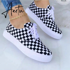 Aiertu Zebra Print Women Shoes Spring Plaid Lace-Up Sneakers Print Fashion Canvas Sneakers Light Size 43 Walking Vulcanized Shoes туфли Aiertu