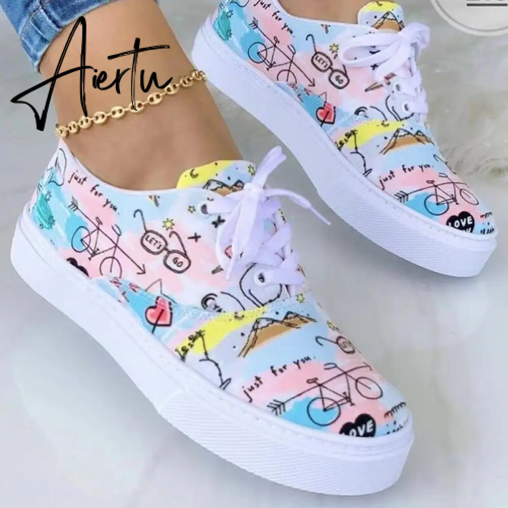 Aiertu Zebra Print Women Shoes Spring Plaid Lace-Up Sneakers Print Fashion Canvas Sneakers Light Size 43 Walking Vulcanized Shoes туфли Aiertu