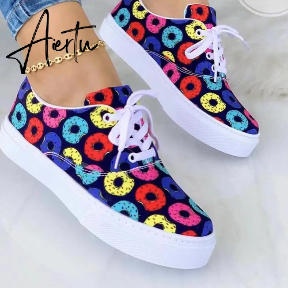 Aiertu Zebra Print Women Shoes Spring Plaid Lace-Up Sneakers Print Fashion Canvas Sneakers Light Size 43 Walking Vulcanized Shoes туфли Aiertu