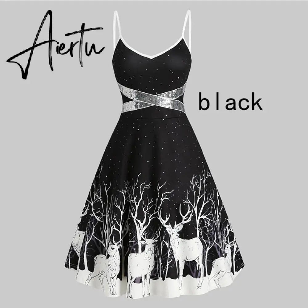 Aieru Christmas Costume Party Dress Women Long Sleeve Deep V-neck Vintage Elegant Winter Dress New Year Holiday Robe Aiertu