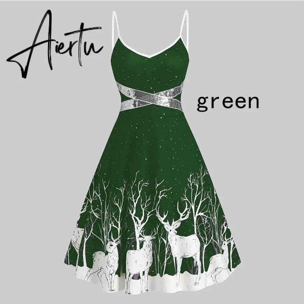 Aieru Christmas Costume Party Dress Women Long Sleeve Deep V-neck Vintage Elegant Winter Dress New Year Holiday Robe Aiertu