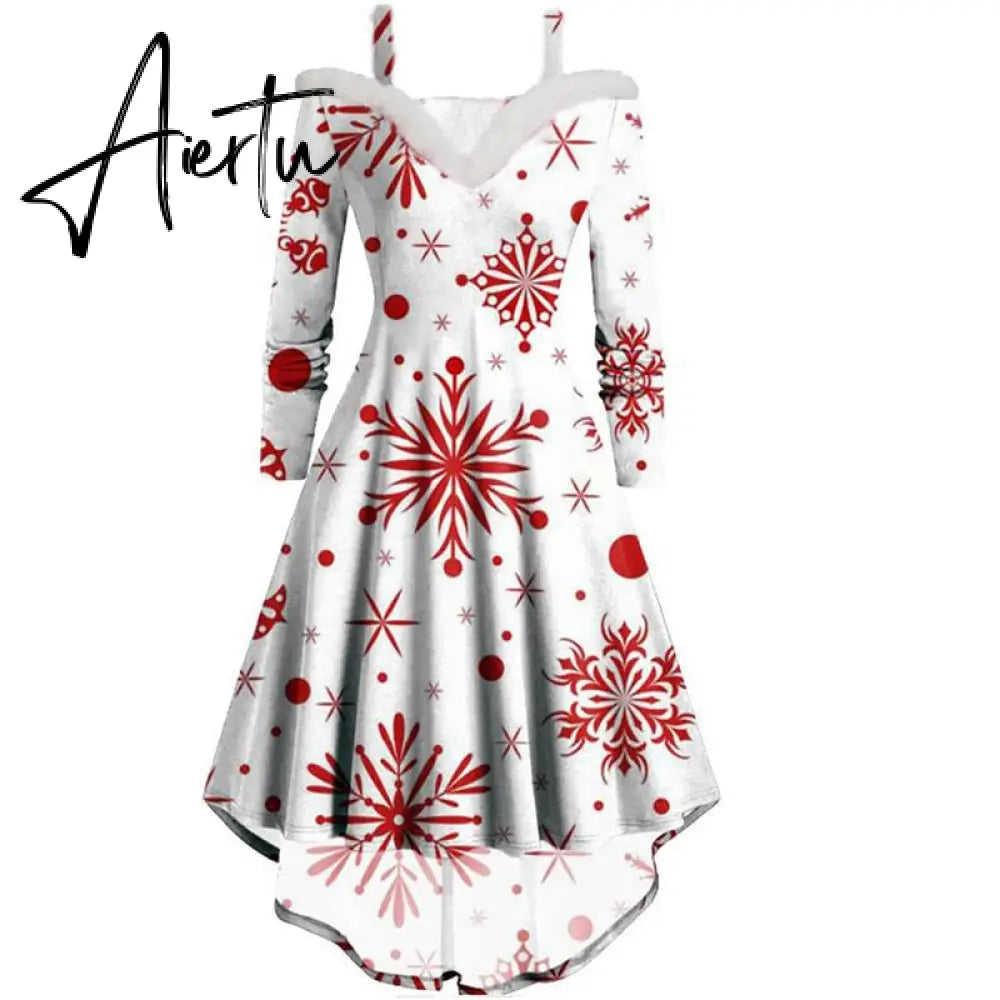 Aieru Christmas Costume Party Dress Women Long Sleeve Deep V-neck Vintage Elegant Winter Dress New Year Holiday Robe Aiertu