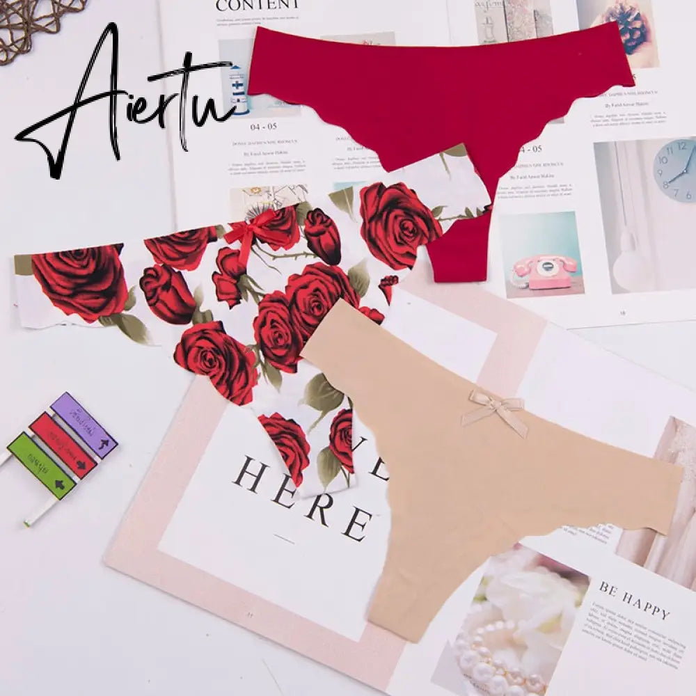 Aieru lady Lowest price cotton heart multi-color Sexy cozy comfortable  Briefs  thongs women Underwear Lingerie for women 3pcs Aiertu