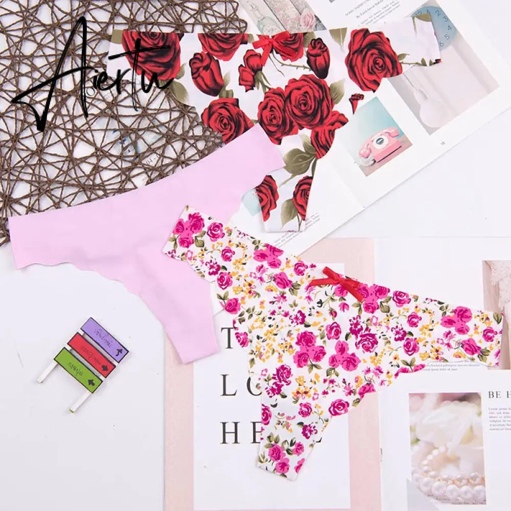Aieru lady Lowest price cotton heart multi-color Sexy cozy comfortable  Briefs  thongs women Underwear Lingerie for women 3pcs Aiertu
