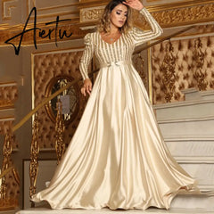 Aieru New Fashion Women Lady Sexy Deep V-neck Sequin Long SleeveFloor Length Bling Big Hem Party Wedding Evening Maxi Dress Aiertu
