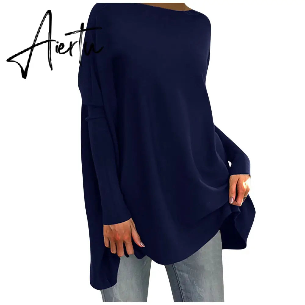 Aieru Woman Tshirts Solid Basic Casual Loose Pullover Long Sleeve T-shirt Tops Oversized T Shirt Aiertu