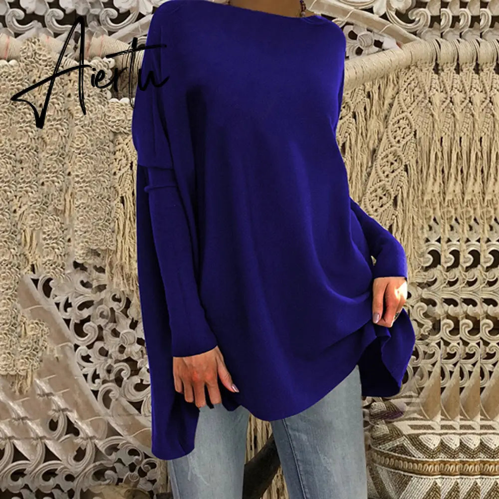 Aieru Woman Tshirts Solid Basic Casual Loose Pullover Long Sleeve T-shirt Tops Oversized T Shirt Aiertu