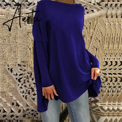 Aieru Woman Tshirts Solid Basic Casual Loose Pullover Long Sleeve T-shirt Tops Oversized T Shirt Aiertu