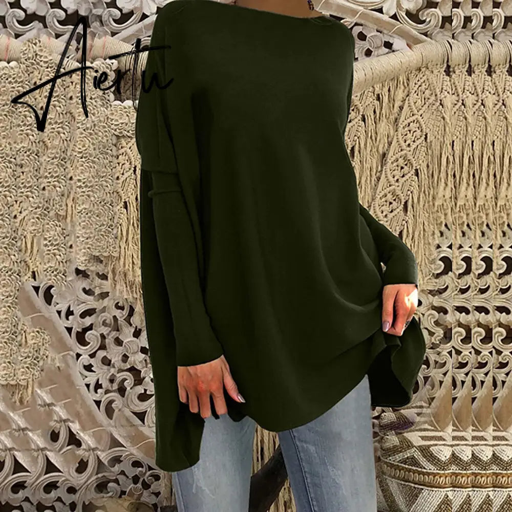 Aieru Woman Tshirts Solid Basic Casual Loose Pullover Long Sleeve T-shirt Tops Oversized T Shirt Aiertu