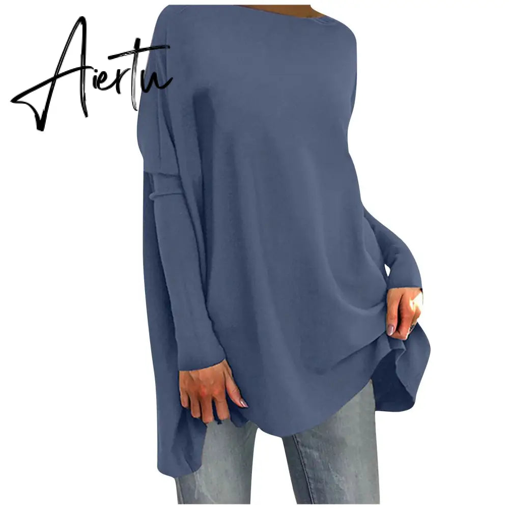 Aieru Woman Tshirts Solid Basic Casual Loose Pullover Long Sleeve T-shirt Tops Oversized T Shirt Aiertu