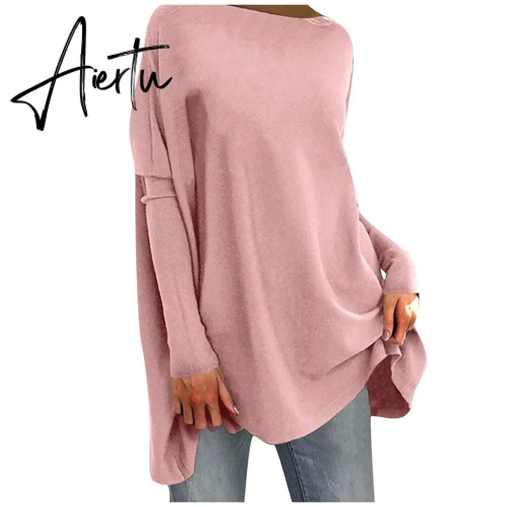 Aieru Woman Tshirts Solid Basic Casual Loose Pullover Long Sleeve T-shirt Tops Oversized T Shirt Aiertu