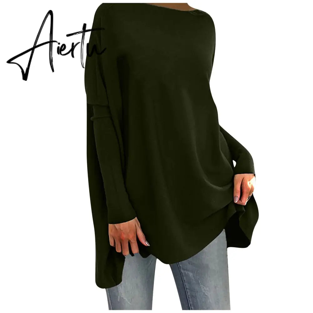 Aieru Woman Tshirts Solid Basic Casual Loose Pullover Long Sleeve T-shirt Tops Oversized T Shirt Aiertu