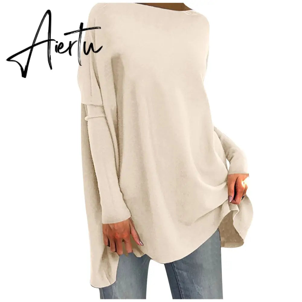 Aieru Woman Tshirts Solid Basic Casual Loose Pullover Long Sleeve T-shirt Tops Oversized T Shirt Aiertu