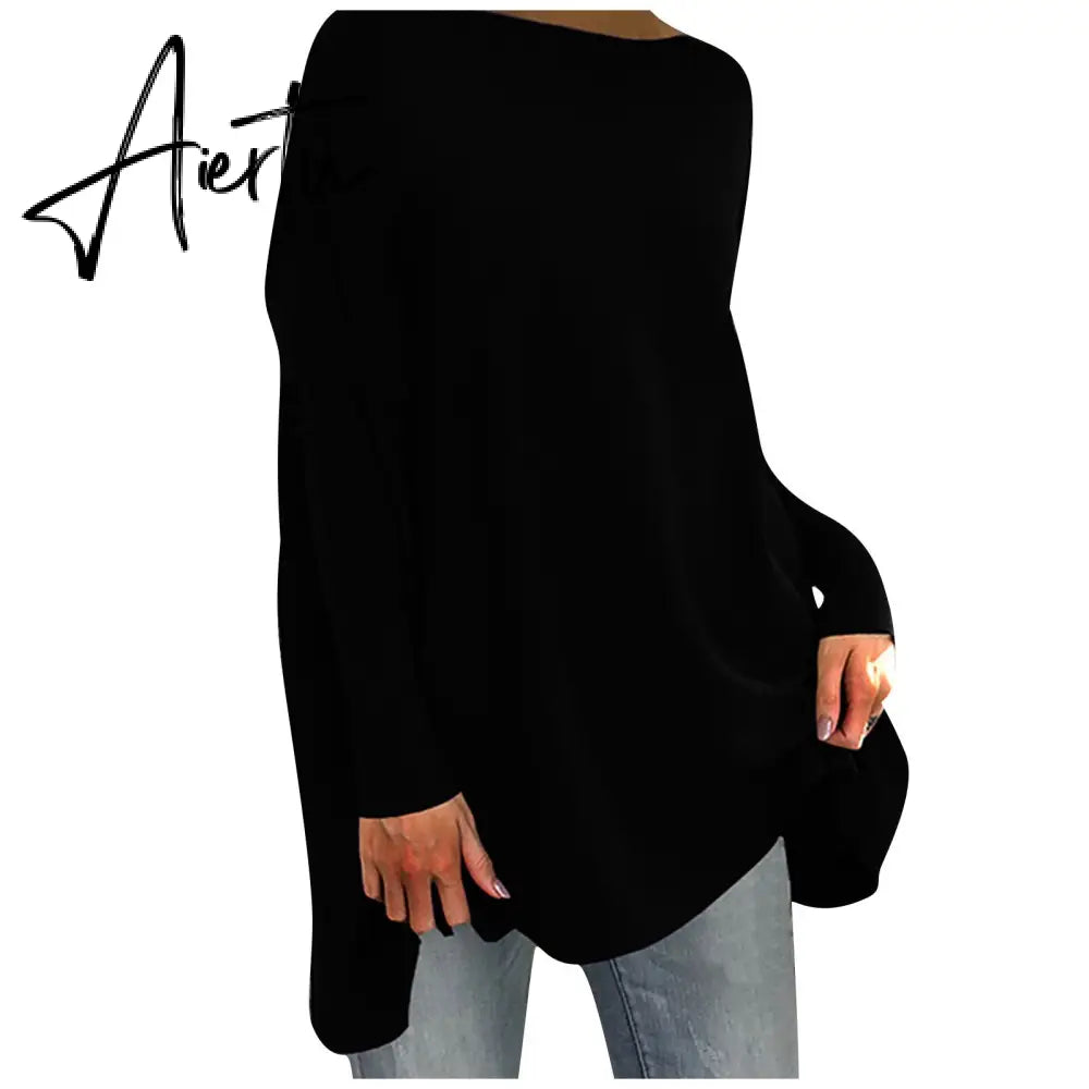 Aieru Woman Tshirts Solid Basic Casual Loose Pullover Long Sleeve T-shirt Tops Oversized T Shirt Aiertu