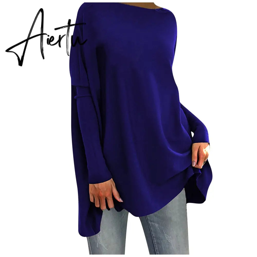 Aieru Woman Tshirts Solid Basic Casual Loose Pullover Long Sleeve T-shirt Tops Oversized T Shirt Aiertu