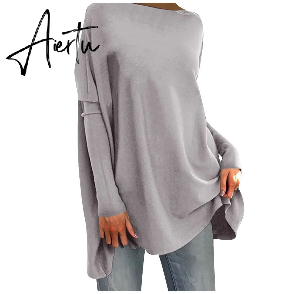 Aieru Woman Tshirts Solid Basic Casual Loose Pullover Long Sleeve T-shirt Tops Oversized T Shirt Aiertu