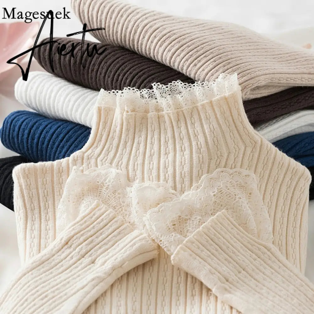 Aieru Women's Autumn and Winter New Knitted Sweater Dresses Casual Off Shoulder Lantern Sleeve Knitted Sweater Skirts Pull Femme 18045 Aiertu