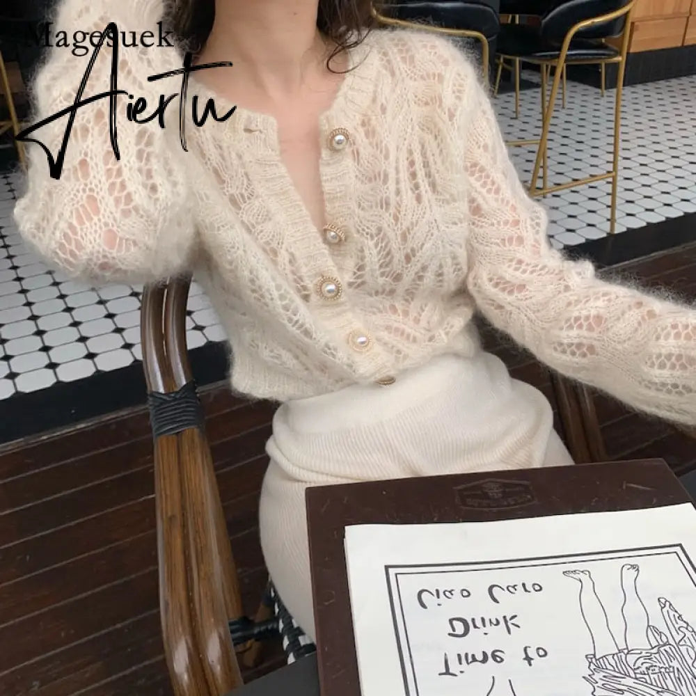 Aieru Women's Autumn and Winter New Knitted Sweater Dresses Casual Off Shoulder Lantern Sleeve Knitted Sweater Skirts Pull Femme 18045 Aiertu