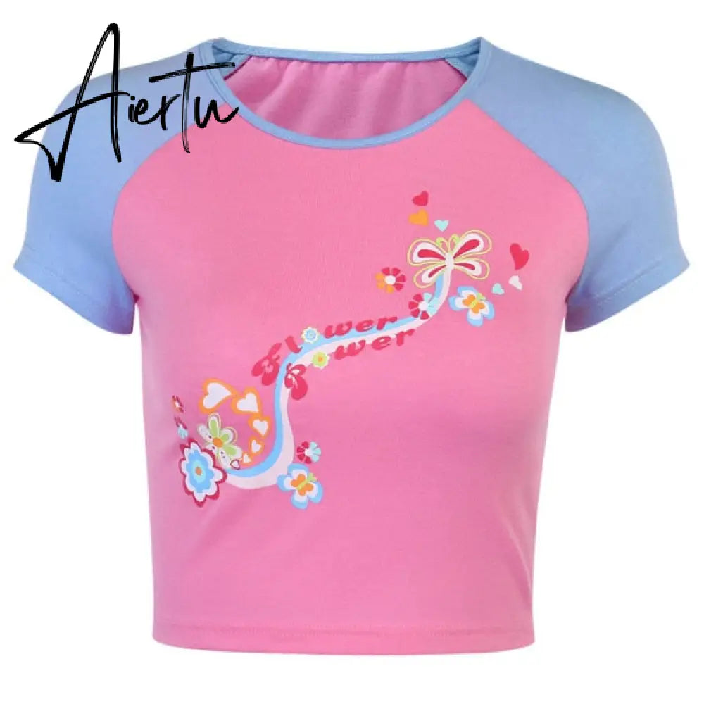 ArtSu Summer Casual Cat Print Cute Crop Top T Shirt Fashion Tie Dye Print Short Sleeve T-shirt Ladies Purple Streetwear TS52220 Aiertu