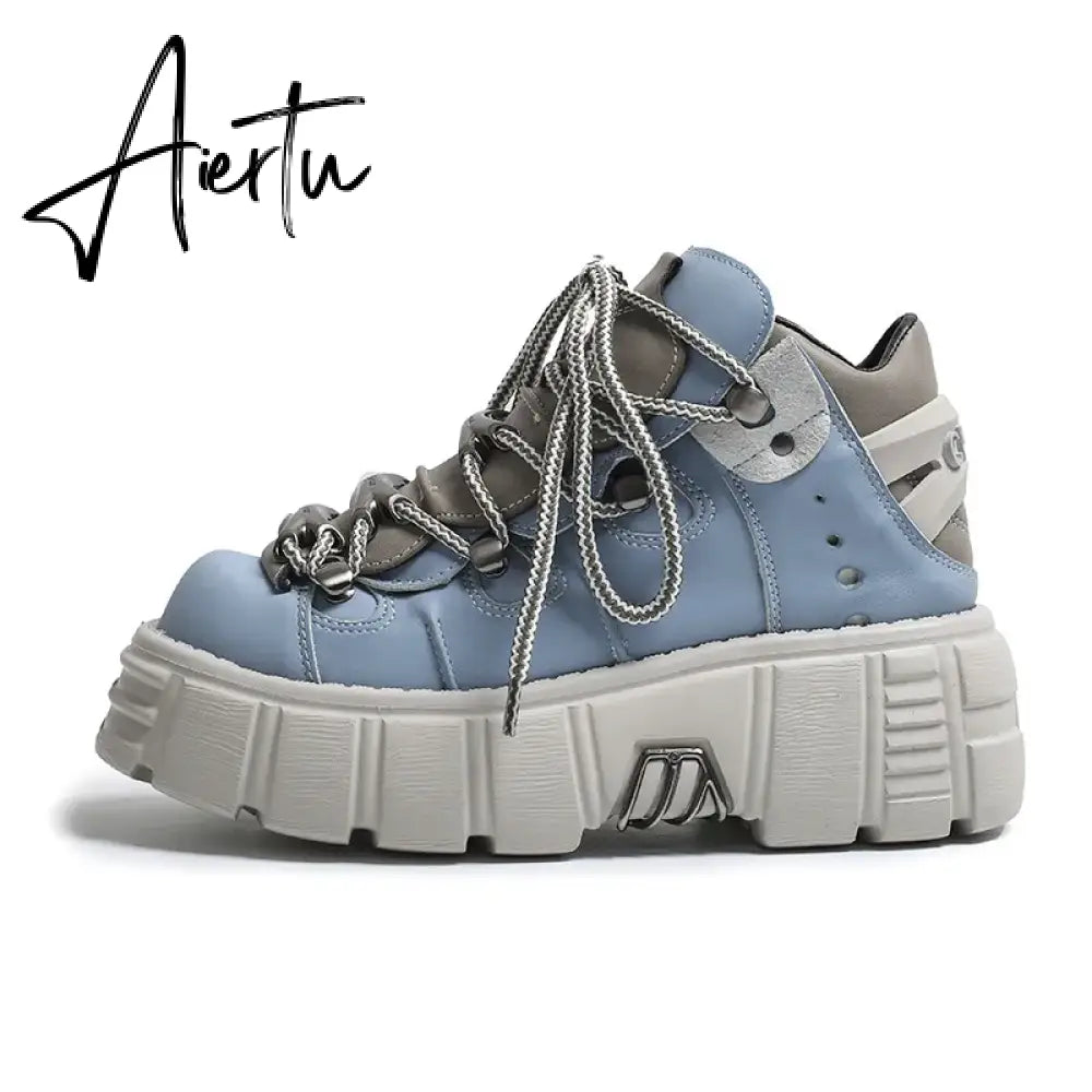 Autumn and winter new women's shoes fashion british Street style Lace up design knight Martin locomotive short boots 41 Aiertu