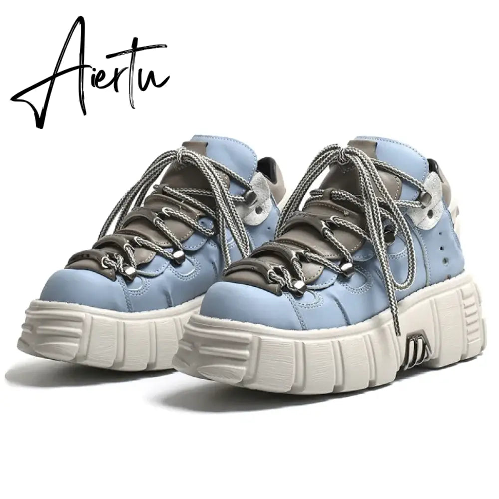 Autumn and winter new women's shoes fashion british Street style Lace up design knight Martin locomotive short boots 41 Aiertu